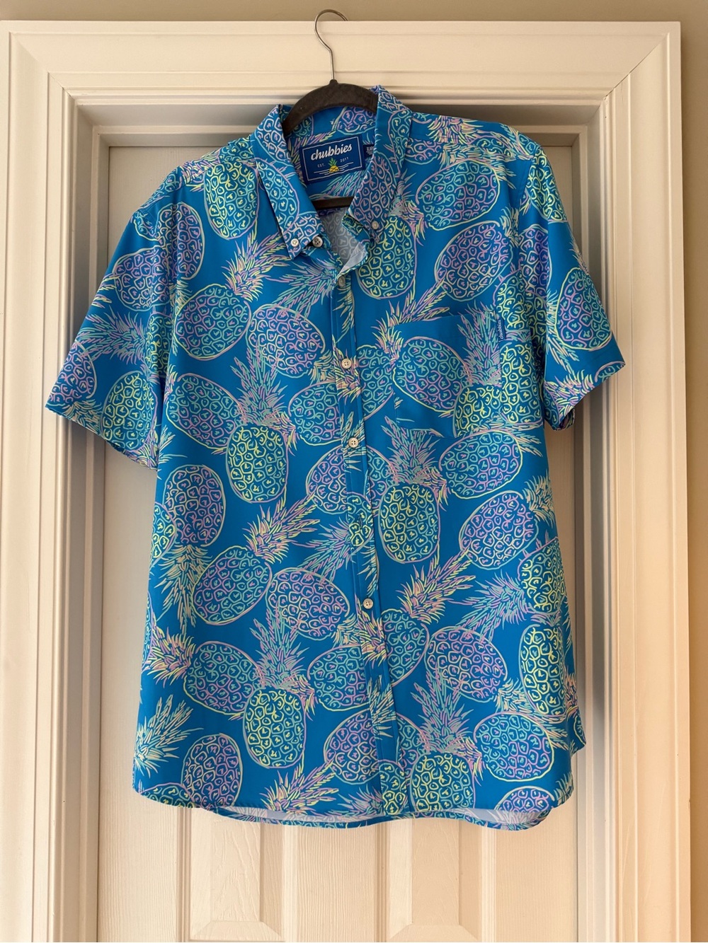 chubbies Teal-Blue Pineapple Print Short-Sleeve Button-Down Shirt